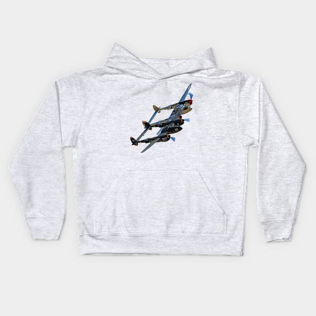 P-38s Formation Overlapped no background Kids Hoodie by acefox1